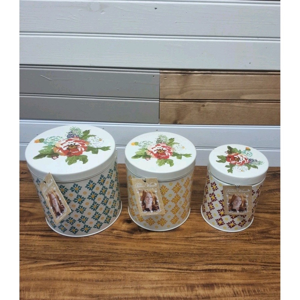 Set of 3 The Pioneer Woman Canister Set Storage Farm House Kitchen Flower Top